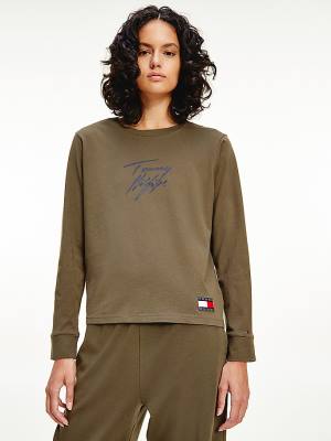 Ženske Tommy Hilfiger Long Sleeve Lounge Signature Logo Majice Kaki | TH416LQE