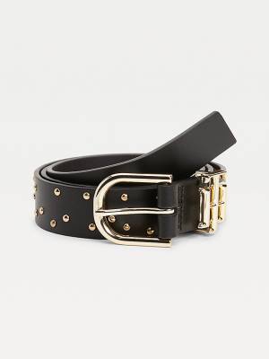 Ženske Tommy Hilfiger Luxe Organic Leather Studded Kaiševi Crna | TH476AZX