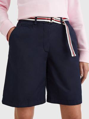 Ženske Tommy Hilfiger Mid Rise Chino Šortsevi Plava | TH483FDP