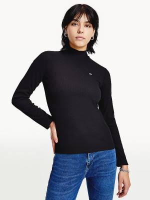 Ženske Tommy Hilfiger Mock Neck Long Sleeve Majice Crna | TH785WJT