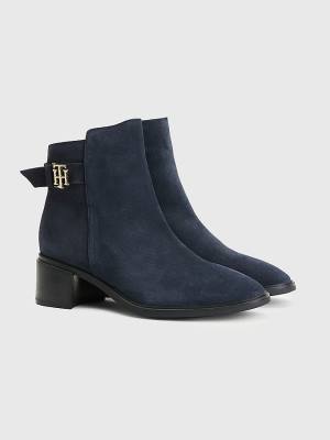 Ženske Tommy Hilfiger Monogram Buckle Mid Heel Ankle Čizme Plava | TH074BMD