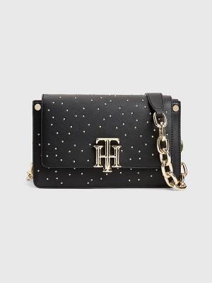 Ženske Tommy Hilfiger Monogram Lock Studded Crossover Torbe Crna | TH498HDP