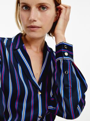 Ženske Tommy Hilfiger Multicolour Stripe Viscose Bluze Plava | TH256RPQ