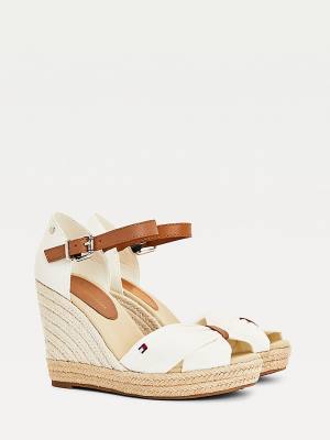 Ženske Tommy Hilfiger Open Toe High Wedge Espadrille Sandale Bela | TH398UGA