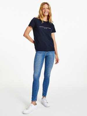 Ženske Tommy Hilfiger Organic Cotton Logo Majice Plava | TH186EVN