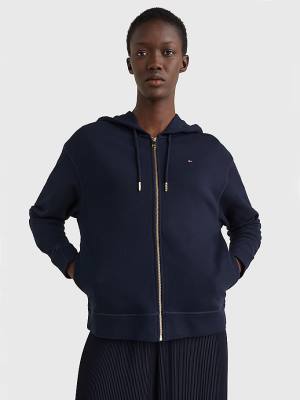 Ženske Tommy Hilfiger Organic Cotton Relaxed Fit Zip-Thru Duks Hoodie Plava | TH964YQP