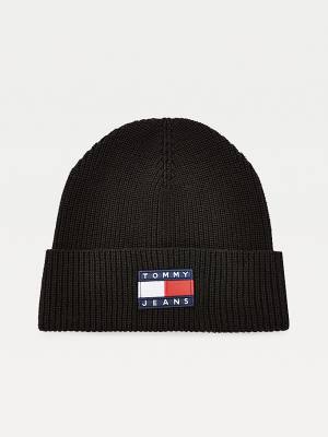 Ženske Tommy Hilfiger Organic Cotton Rib-Knit Badge Beanie Kape Crna | TH012DCZ