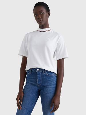 Ženske Tommy Hilfiger Organic Cotton Signature Relaxed Fit Majice Bela | TH853GAD