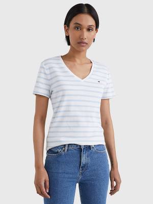 Ženske Tommy Hilfiger Organic Cotton Slim Fit V-Neck Majice Bela | TH762BCP