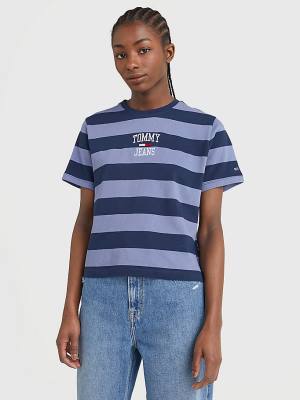 Ženske Tommy Hilfiger Organic Cotton Stripe Logo Majice Plava | TH031UKM