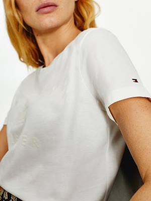 Ženske Tommy Hilfiger Organic Cotton Tonal Logo Majice Bela | TH926MYL