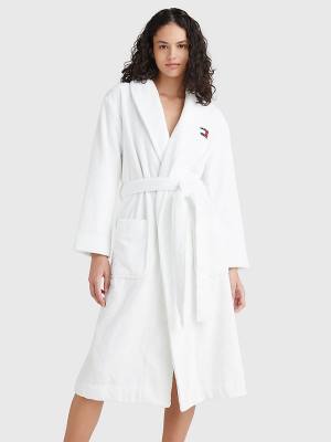 Ženske Tommy Hilfiger Organic Cotton Towelling Robe Pidžama Bela | TH642EFL