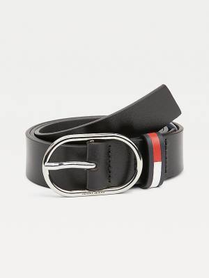 Ženske Tommy Hilfiger Oval Buckle Organic Leather Kaiševi Crna | TH076DHT