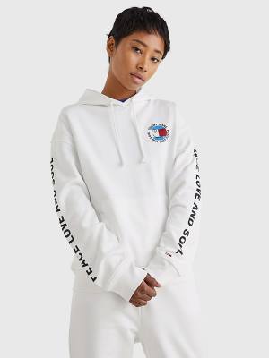 Ženske Tommy Hilfiger Oversized Peace Logo Duks Hoodie Bela | TH091VSY