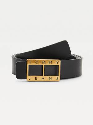 Ženske Tommy Hilfiger Plaque Buckle Organic Leather Kaiševi Crna | TH041IRG