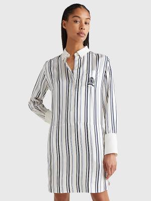 Ženske Tommy Hilfiger Prep Crest Silk Stripe Shirt Haljine Bela | TH591PSZ