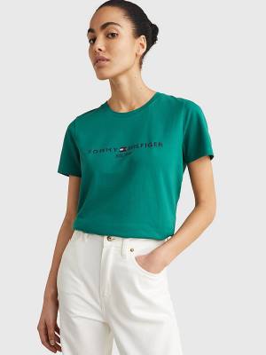 Ženske Tommy Hilfiger Pure Organic Cotton Logo Majice Zeleno | TH941RUE