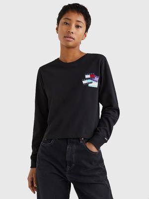 Ženske Tommy Hilfiger Recycled Long Sleeve Badge Majice Crna | TH075ZDF