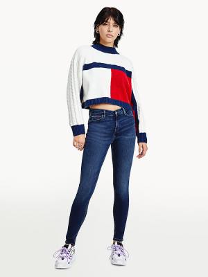 Ženske Tommy Hilfiger Recycled Polyester Knit Cropped Flag Jumper Džemper Plava | TH714XBT