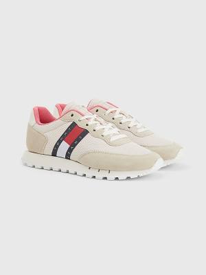 Ženske Tommy Hilfiger Retro Mixed Texture Runner Patike Bež | TH713VXL