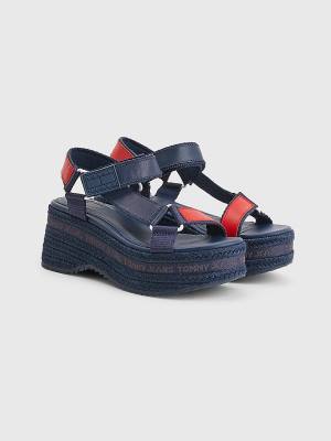 Ženske Tommy Hilfiger Rope Wedge Heel Leather Sandale Plava | TH143YAV