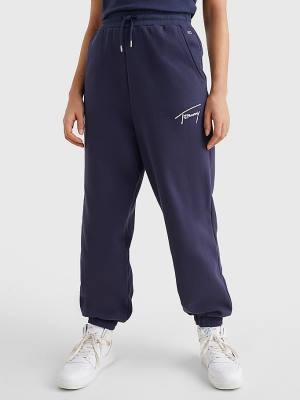 Ženske Tommy Hilfiger Signature Logo Recycled Jersey Joggers Pantalone Plava | TH671MQY