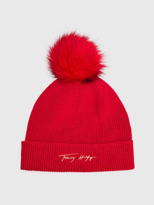 Ženske Tommy Hilfiger Signature Pom Pom Beanie Kape Crveni | TH285EZU