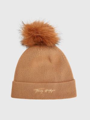 Ženske Tommy Hilfiger Signature Pom Pom Beanie Kape Bež | TH510QOV