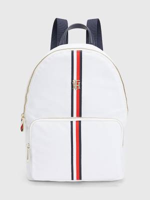 Ženske Tommy Hilfiger Signature Tape Backpack Torbe Bela | TH846GZC