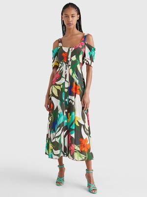 Ženske Tommy Hilfiger Silk Hawaiian Print Maxi Haljine Kaki | TH705HCL