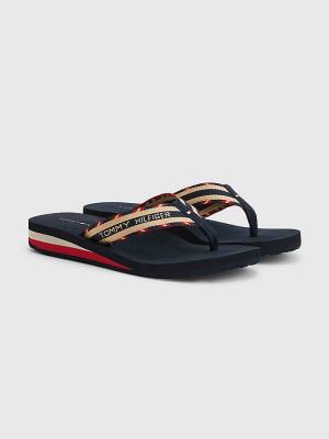 Ženske Tommy Hilfiger Sparkle Strap Logo Flip-Flops Sandale Plava | TH805QAT