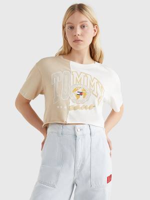 Ženske Tommy Hilfiger Spliced Logo Cropped Majice Bež | TH082THG