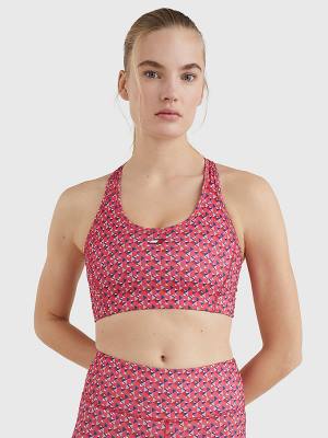 Ženske Tommy Hilfiger Sport Geometric Print Medium Support Bra Donji veš Crveni | TH914EUL