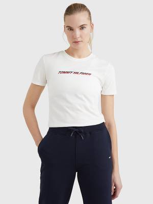 Ženske Tommy Hilfiger Sport Logo Majice Bela | TH962PWV