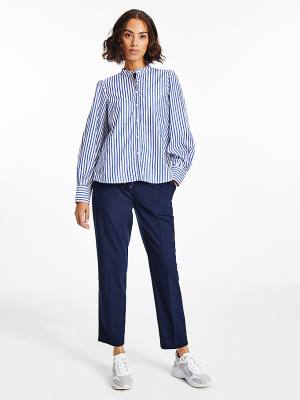 Ženske Tommy Hilfiger Stripe Relaxed Fit Frill Bluze Plava | TH738AMI