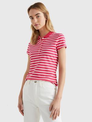 Ženske Tommy Hilfiger Stripe Slim Fit Polo Majice Roza | TH493MPE