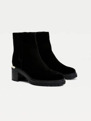 Ženske Tommy Hilfiger Suede Block Heel Cleat Čizme Crna | TH406OEQ