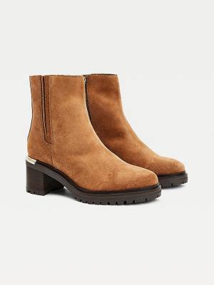 Ženske Tommy Hilfiger Suede Block Heel Cleat Čizme Braon | TH578CUA