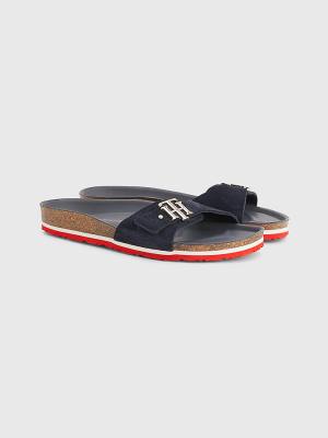 Ženske Tommy Hilfiger Suede Cork Flat Sandale Plava | TH328OIG