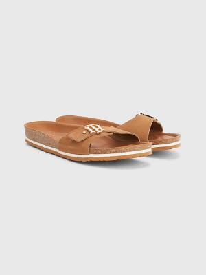 Ženske Tommy Hilfiger Suede Cork Flat Sandale Braon | TH682IZH