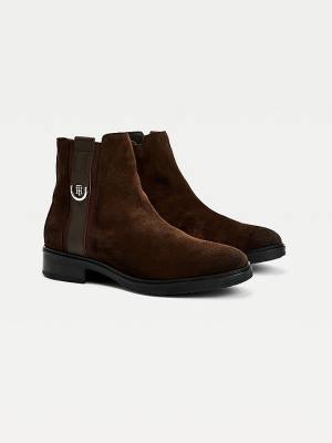 Ženske Tommy Hilfiger Suede Monogram Ankle Čizme Braon | TH214GYX