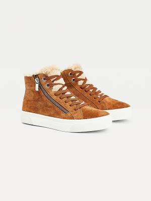 Ženske Tommy Hilfiger Suede Warm Lined Vulcanised Mid-Top Patike Braon | TH370MKR