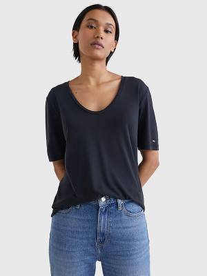 Ženske Tommy Hilfiger Sueded Scoop Neck Relaxed Majice Crna | TH156KQI