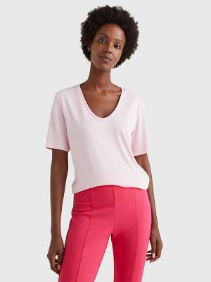 Ženske Tommy Hilfiger Sueded Scoop Neck Relaxed Majice Roza | TH420TRP