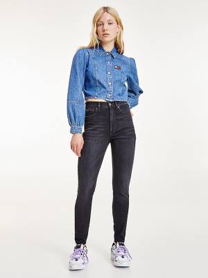 Ženske Tommy Hilfiger Sylvia High Rise Super Skinny Black Farmerke Denim Plava | TH136FGZ