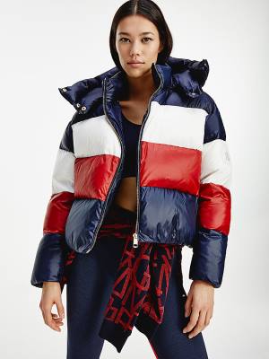 Ženske Tommy Hilfiger TH Protect Colour-Blocked Down Puffer Jakna Plava | TH209ZWY