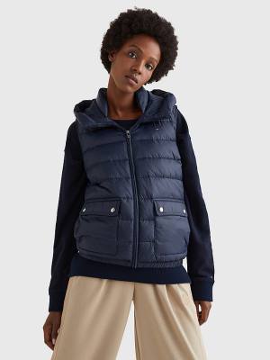 Ženske Tommy Hilfiger TH Protect Hooded Padded Vest Kaputi Plava | TH156JIP