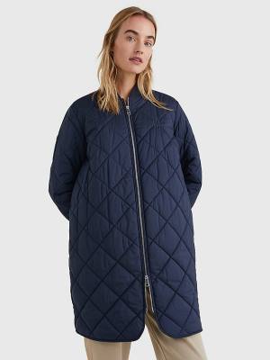 Ženske Tommy Hilfiger TH Protect Longline Quilted Bomber Coat Jakna Plava | TH452FLQ