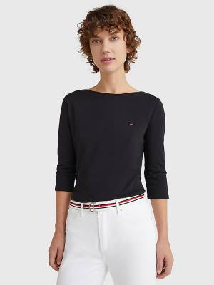 Ženske Tommy Hilfiger Three-Quarter Sleeve Slim Fit Majice Crna | TH165CXQ