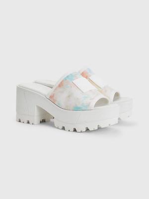 Ženske Tommy Hilfiger Tie-Dye Block Heel Mules Sandale Bela | TH804IYN